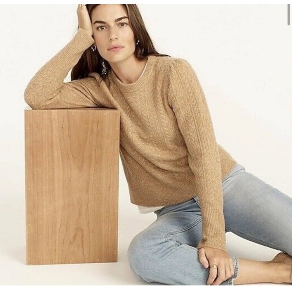J. Crew NWT Women's Merino Wool & Alpaca Cable Fisherman Knit Sweater Camel XXS